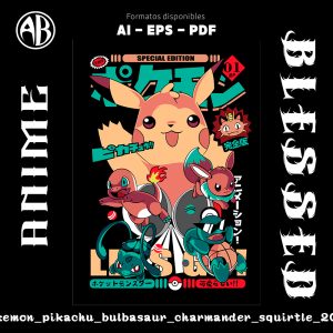 Pokemon - Pikachu Bulbasaur Charmander Squirtle-Vector - SKU2043
